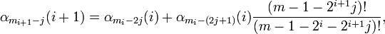 
\alpha_{m_{i+1}-j} = \alpha_{m_i-2j} +
\alpha_{m_i-}\frac{!}{!}
,