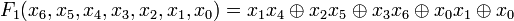 F_1=x_1 x_4\oplus x_2 x_5\oplus x_3 x_6\oplus x_0 x_1\oplus x_0