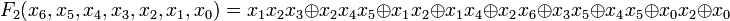 F_2=x_1 x_2 x_3\oplus x_2 x_4 x_5\oplus x_1 x_2\oplus x_1 x_4\oplus x_2 x_6 \oplus x_3 x_5\oplus x_4 x_5\oplus x_0 x_2\oplus x_0