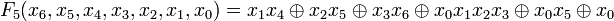 F_5=x_1 x_4\oplus x_2 x_5\oplus x_3 x_6\oplus x_0 x_1 x_2 x_3\oplus x_0 x_5\oplus x_0