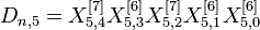 D_{n,5} = X_{5,4}^{}X_{5,3}^{}X_{5,2}^{}X_{5,1}^{}X_{5,0}^{}