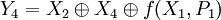 {Y_{4}=X_{2}\oplus X_{4}\oplus f}