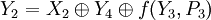 {Y_{2}=X_{2}\oplus Y_{4}\oplus f}