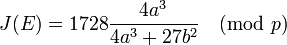 J=1728\frac{4a^3}{4a^3+27b^2}\pmod{p}