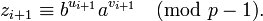 z_{i+1}\equiv b^{u_{i+1}}a^{v_{i+1}}\pmod{p-1}.