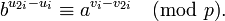 b^{u_{2i}-u_i}\equiv a^{v_{i}-v_{2i}} \pmod{p}.