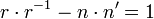 r \cdot r^{-1} - n \cdot n' = 1