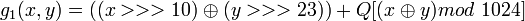 {{g_1} = \oplus) + Q}