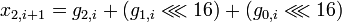  x_{2,i+1} = g_{2,i} + + 