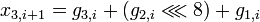  x_{3,i+1} = g_{3,i} + + g_{1,i} 