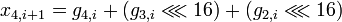  x_{4,i+1} = g_{4,i} + + 