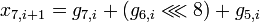  x_{7,i+1} = g_{7,i} + + g_{5,i} 