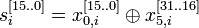  s^{}_i = x^{}_{0,i} \oplus  x^{}_{5,i} 