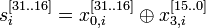  s^{}_ i = x^{ }_{0,i }\oplus  x^{}_{3,i} 