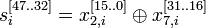  s^{}_i = x^{}_{2,i }\oplus  x^{}_{7,i } 