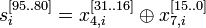  s^{}_i = x^{}_{4,i} \oplus  x^{}_{7,i} 