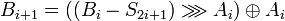 ~B_{i+1} = \ggg A_i) \oplus A_i