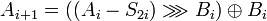 ~A_{i+1} = \ggg B_i) \oplus B_i