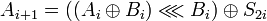 ~A_{i+1} = \lll B_i) \oplus S_{2i}