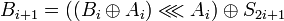 ~B_{i+1} = \lll A_i) \oplus S_{2i+1}