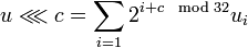 u\lll c=\sum_{i=1}2^{i+c \mod 32}u_i
