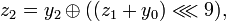z_2 = y_2 \oplus \lll 9),