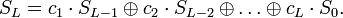 S_L=c_1 \cdot S_{L-1}\oplus c_2 \cdot S_{L-2}\oplus \dots \oplus c_L \cdot S_0.