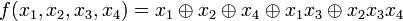  f=x_1  \oplus x_2 \oplus x_4  \oplus x_1 x_3  \oplus x_2 x_3 x_4