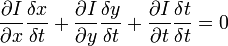 \frac{\partial I}{\partial x}\frac{\delta x}{\delta t}+\frac{\partial I}{\partial y}\frac{\delta y}{\delta t}+\frac{\partial I}{\partial t}\frac{\delta t}{\delta t} = 0
