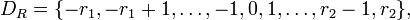 D_R = \{-r_1,-r_1+1,\dots, -1,0,1,\dots,r_2-1,r_2 \},