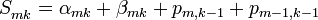 S_{mk}^{}=\alpha_{mk}+\beta_{mk}+p_{m,k-1}+p_{m-1,k-1}