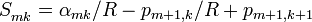 S_{mk}^{}=\alpha_{mk}/R-p_{m+1,k}/R+p_{m+1,k+1}