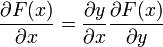 \frac{\partial F}{\partial x}=\frac{\partial y}{\partial x} \frac{\partial F}{\partial y}