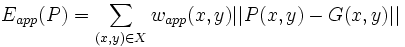 E_{app}=\sum_{\in X}w_{app}||P-G||