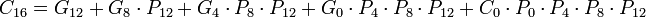 C_{16} = G_{12} + G_8 \cdot P_{12} + G_4 \cdot P_8 \cdot P_{12} + G_0 \cdot P_4 \cdot P_8 \cdot P_{12} + C_0 \cdot P_0 \cdot P_4 \cdot P_8 \cdot P_{12}