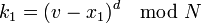 k_1 =^d\mod N