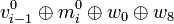 v_{i-1}^{0}\oplus m_{i}^{0} \oplus w_{0} \oplus w_{8}
