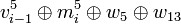 v_{i-1}^{5}\oplus m_{i}^{5} \oplus w_{5} \oplus w_{13}