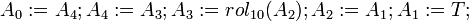 A_0:=A_4;A_4:=A_3;A_3:=rol_{10}; A_2:=A_1;A_1:=T;~~