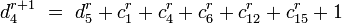 d_4^{r+1}\ =\ d_5^{r} + c_1^{r} + c_4^{r} + c_6^{r} + c_{12}^{r} + c_{15}^{r} + 1