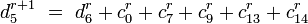 d_5^{r+1}\ =\ d_6^{r} + c_0^{r} + c_7^{r} + c_9^{r} + c_{13}^{r} + c_{14}^{r} 