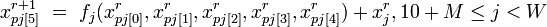 x_{pj}^{r+1}\ =\ f_j + x_j^r , 10+M \le j < W
