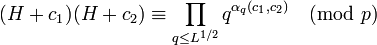 \equiv\prod\limits_{q\leq L^{1/2}}q^{\alpha_q}\pmod{p}
