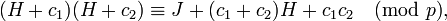\equiv J+H+c_1c_2\pmod{p},