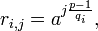 r_{i,j}=a^{j\frac{p-1}{q_i}},
