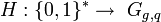 H: { \{0, 1\}^* } \rightarrow\ G_{g,q}