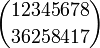 \binom{12345678}{36258417}