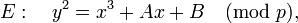 E:\quad y^2 = x^3 + Ax + B \pmod p,