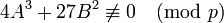 4A^3 + 27B^2 \not\equiv 0 \pmod p