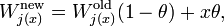 W^{\rm new}_{j}=W^{\rm old}_{j}+x\theta,